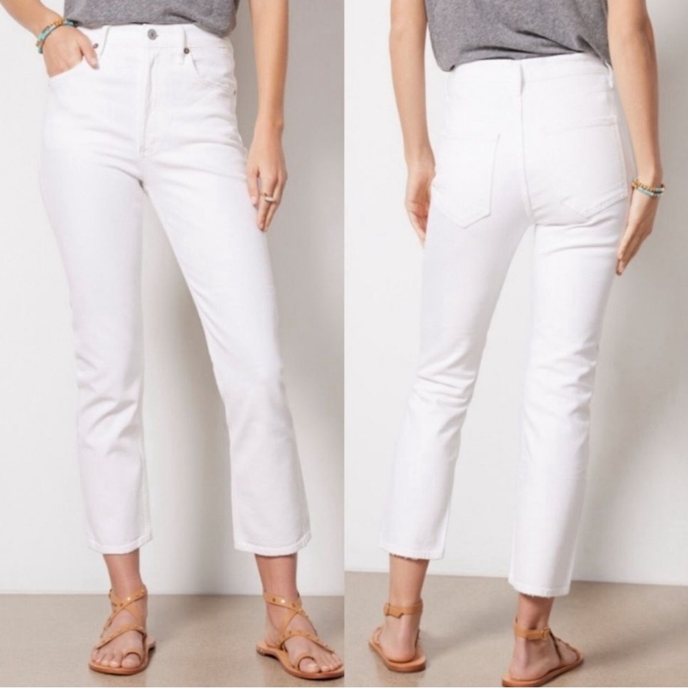 AGOLDE Riley High Rise Straight Riley Crop Jeans in White.